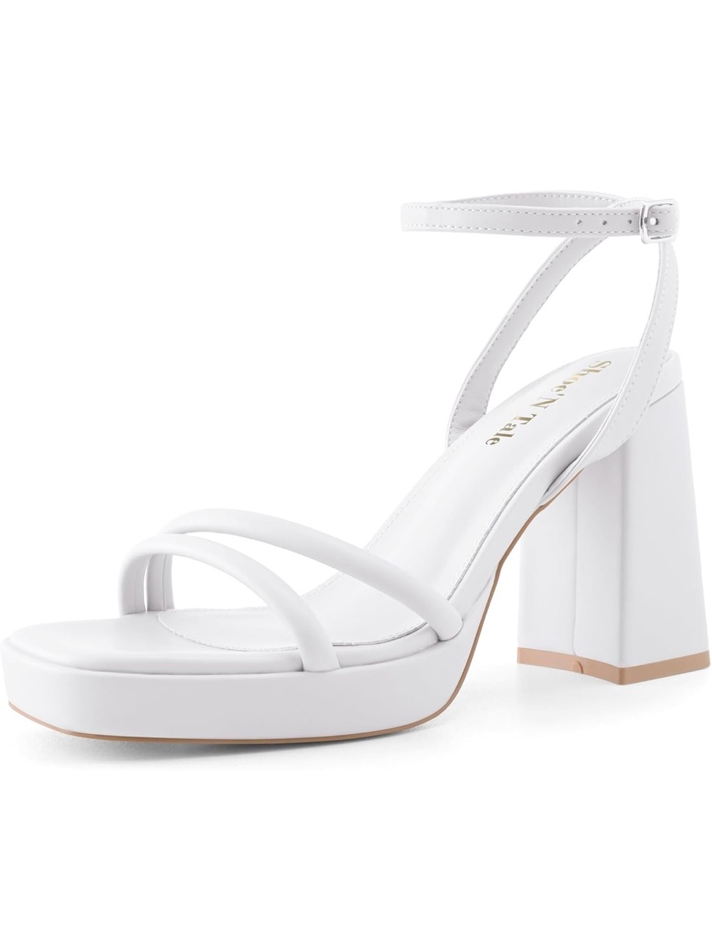 Gracestride White Strappy Platform Block Heel Sandals Size: 9 New #Lux-CL